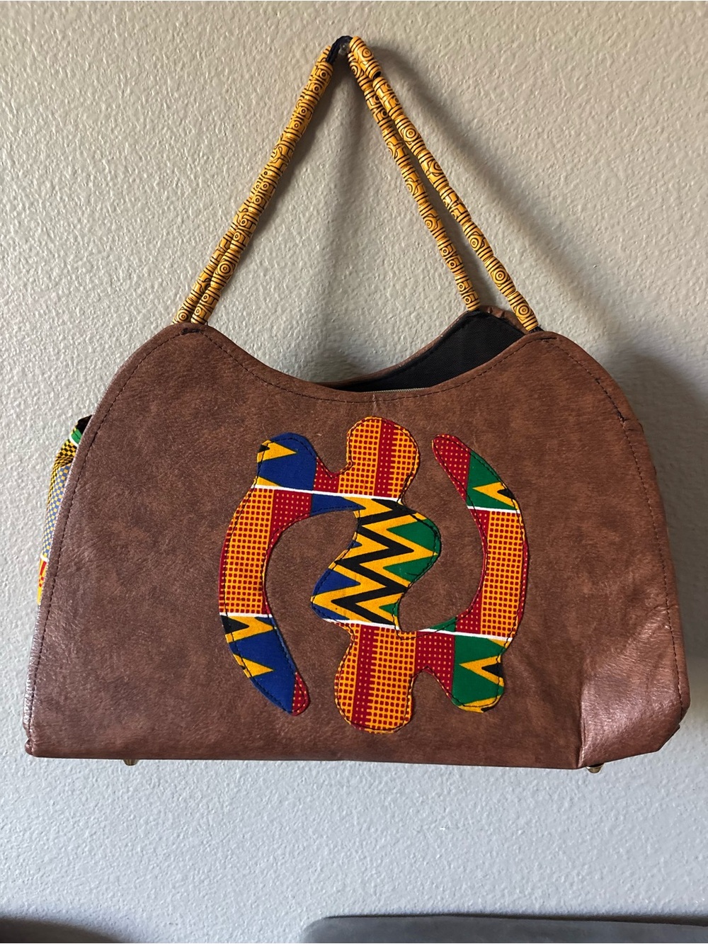 Brown Suede Tote with Colorful Kente Accent